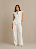 Blusa Bordada Blanca Cuello Mao - vista frontal