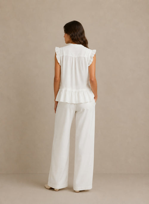 Blusa Bordada Blanca Cuello Mao - vista trasera