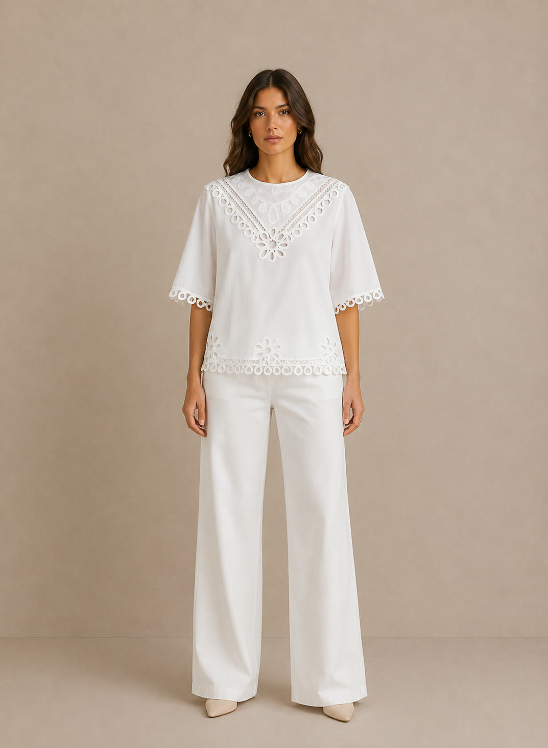 Blusa Crochet Blanca Bordado Floral - vista frontal