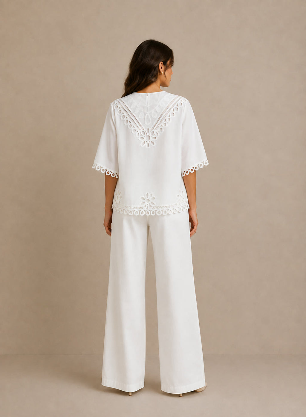 Blusa Crochet Blanca Bordado Floral - vista trasera