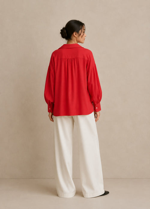Blusa Oversize Roja Cuello Camisero - vista trasera