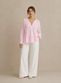 Blusa Popover Rosa Cuello Pico - vista frontal