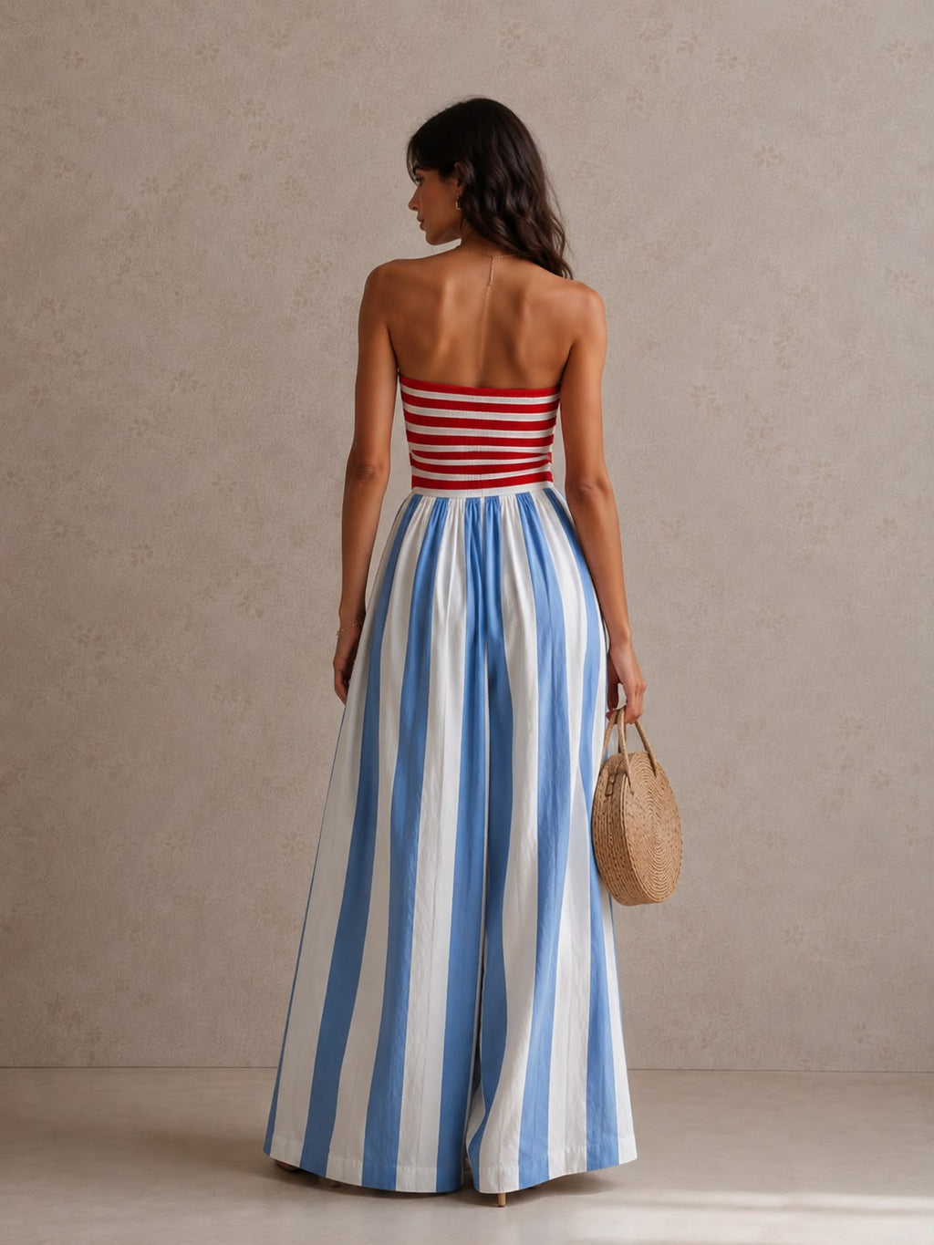 Conjunto Riviera Bandeau Rayas Rojo y Azul - vista trasera