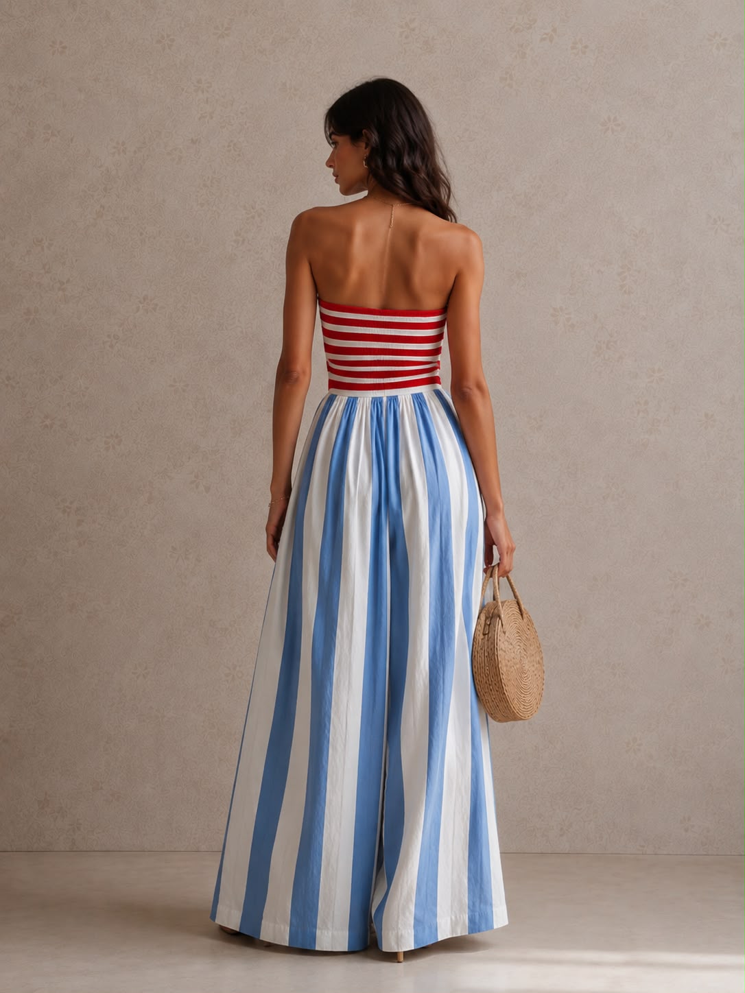 Conjunto Riviera Bandeau Rayas Rojo y Azul - vista trasera