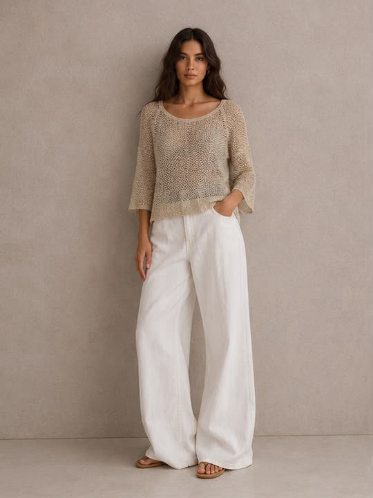 Jersey Calado Crop Beige Dorado - vista frontal