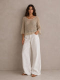 Jersey Calado Crop Beige Dorado - vista frontal
