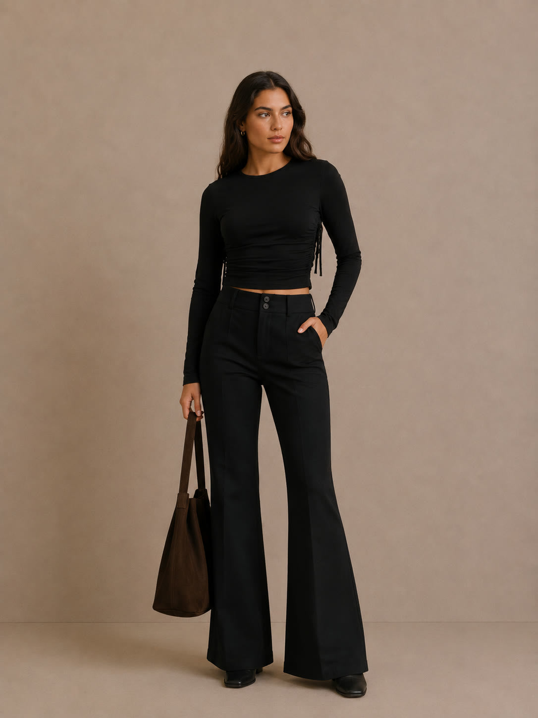 Pantalón Negro Campana Botonadura - vista frontal