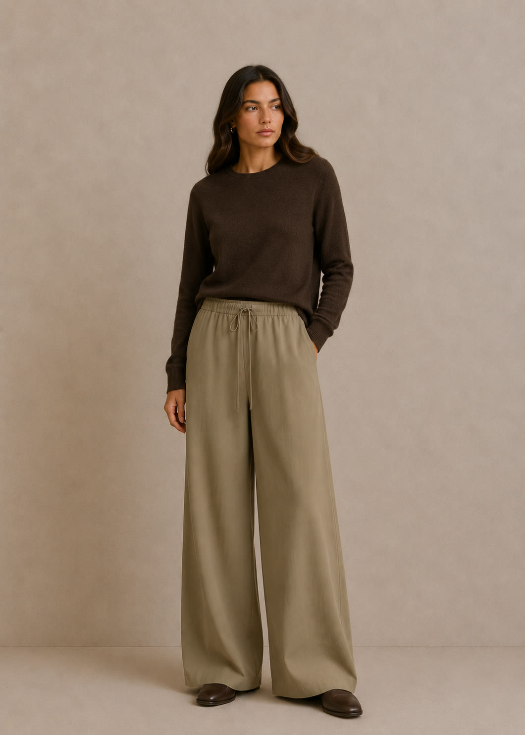 Pantalón Oliva Cintura Cordón - vista frontal