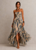 Vestido Largo Floral Volante Asimétrico - vista frontal