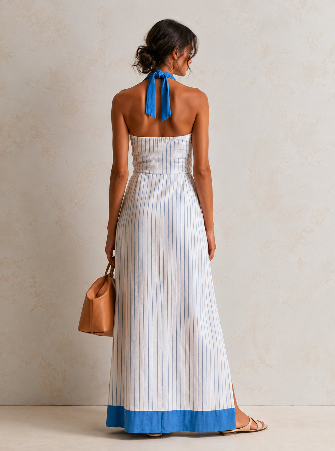 Vestido Maxi Halter Raya Azul Marina - vista trasera