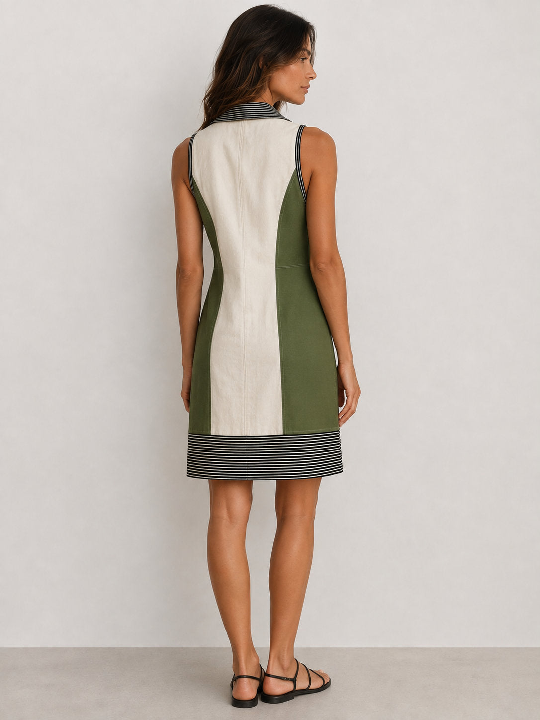 Vestido Safari Bicolor Verde Oliva - vista trasera